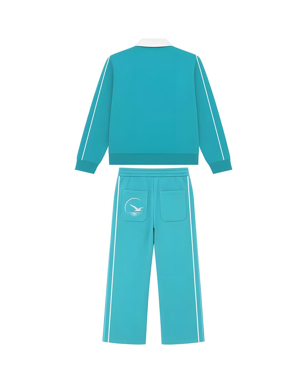 Aqua Blue SilverWing track set, jacket and pants together, back view
