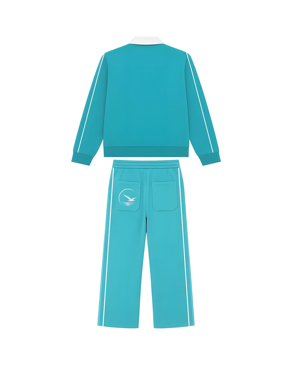 Aqua Blue SilverWing track set, jacket and pants together, back view