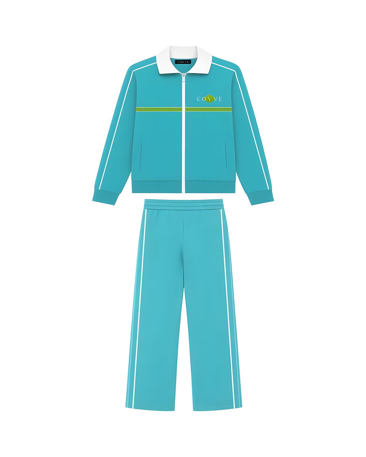 Aqua Blue SilverWing track set, jacket and pants together, front view