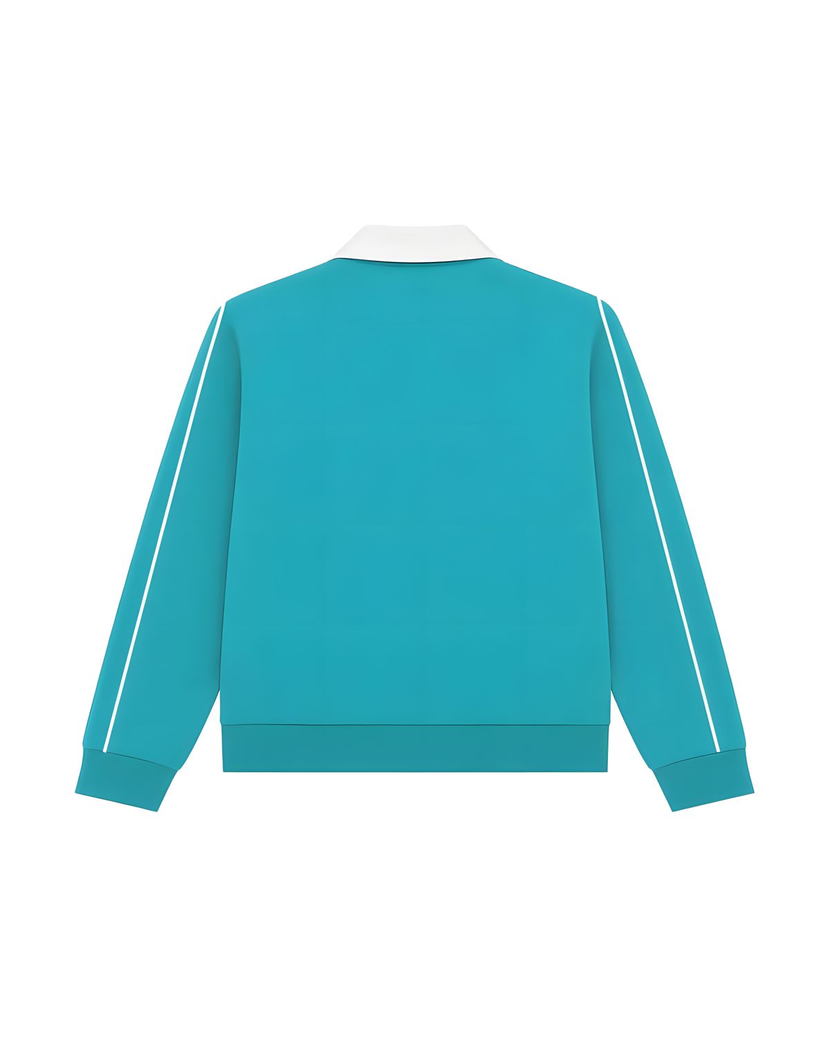 Aqua Blue SilverWing track jacket, back view with a white collar and white sleeve piping