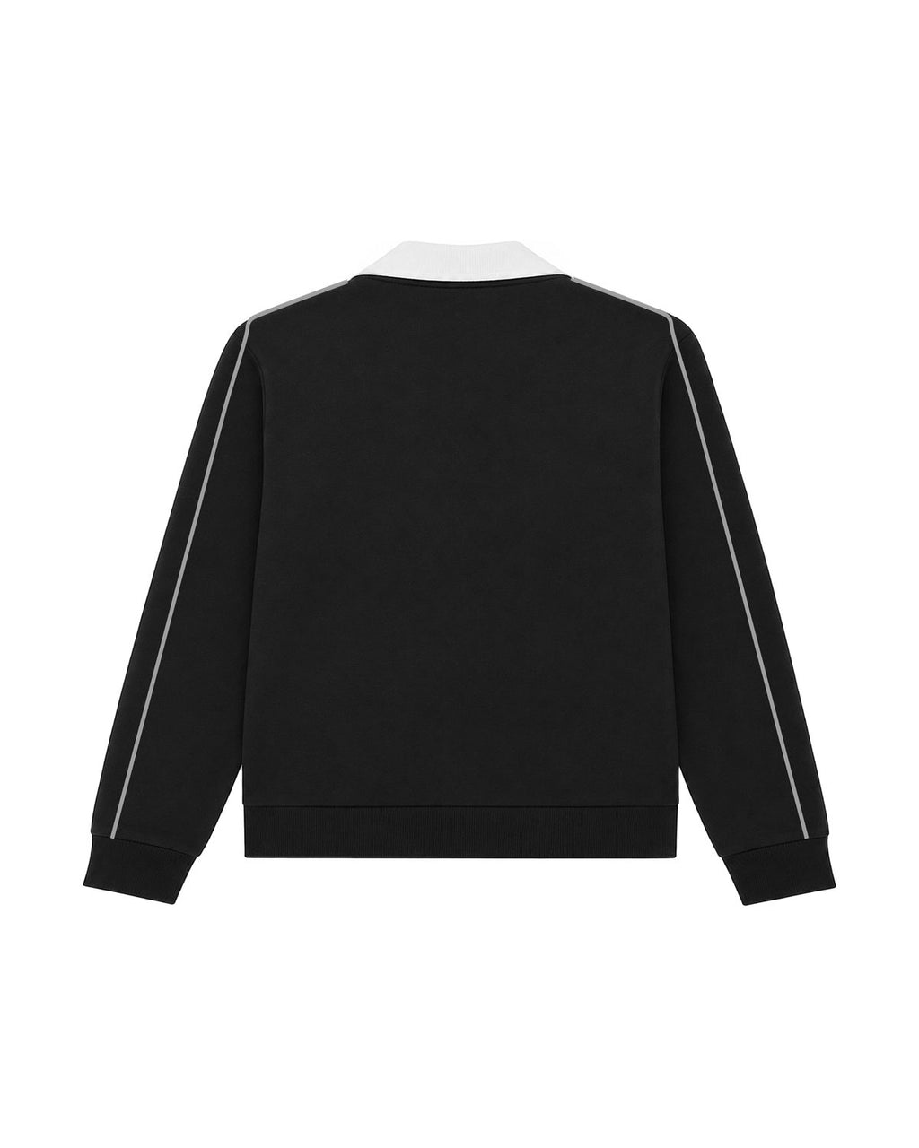 Black SilverWing track jacket, back view with a white collar and silver-grey sleeve piping