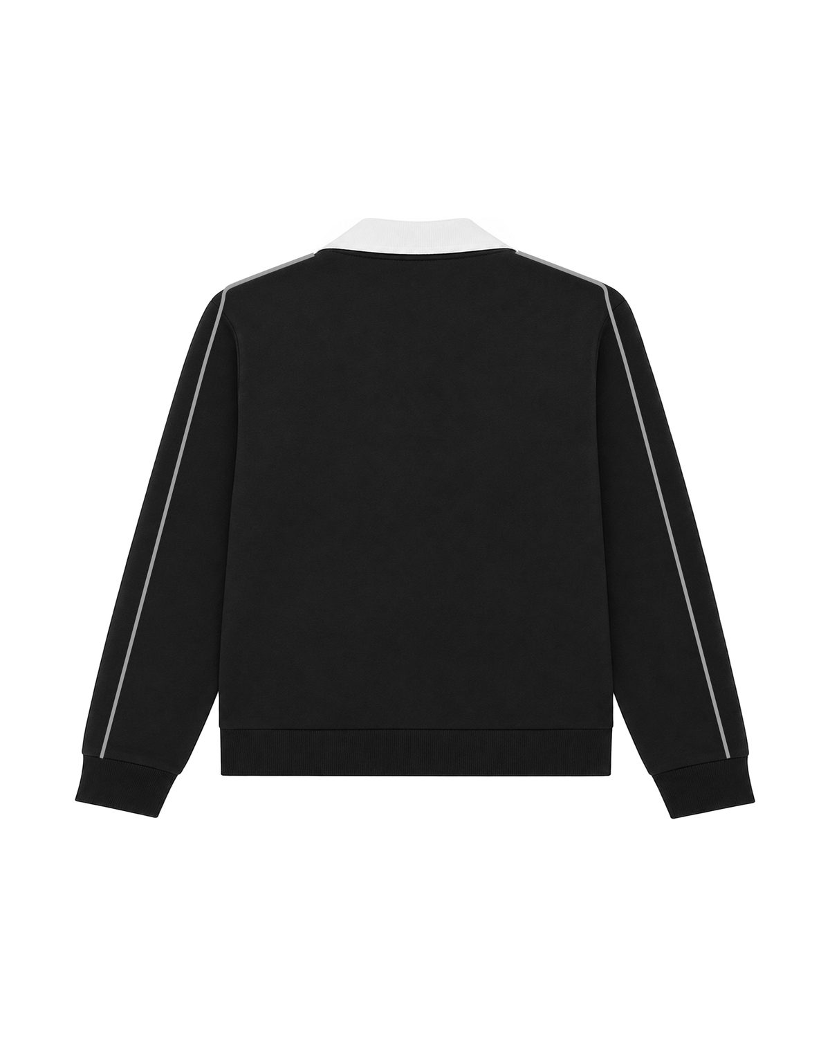 Black SilverWing track jacket, back view with a white collar and silver-grey sleeve piping