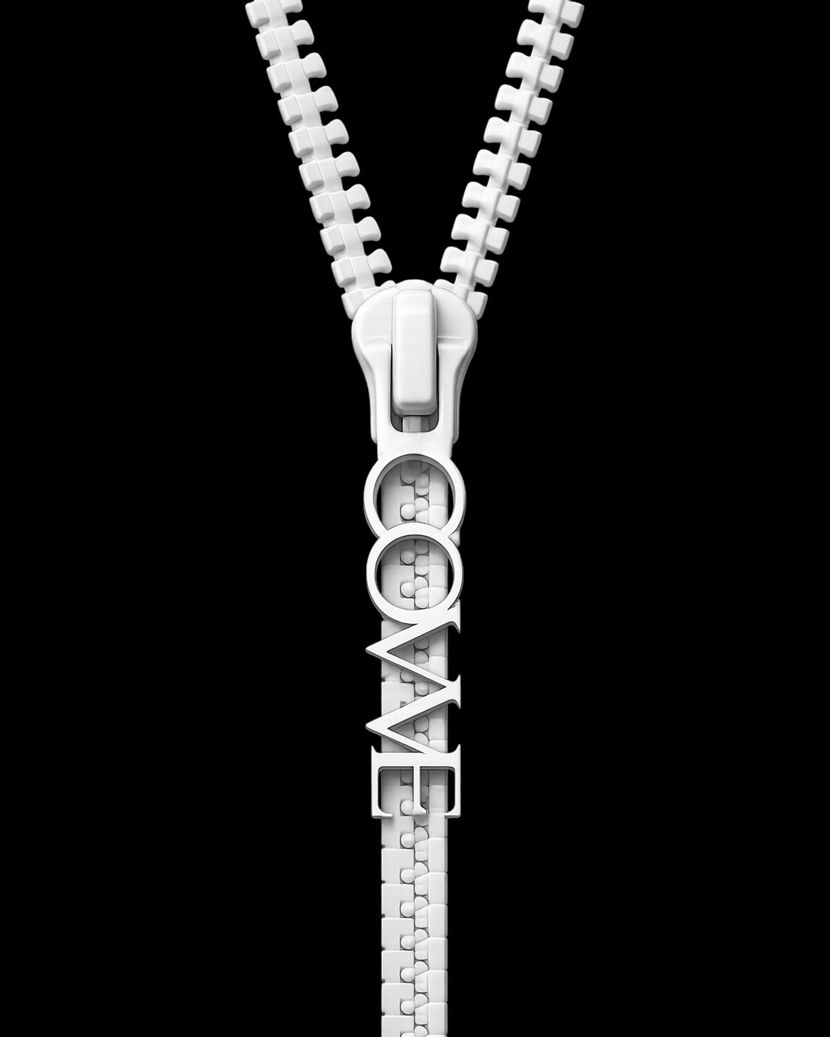 Black SilverWing track jacket, close-up of the white COVVE-lettered zip pull