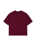 Covve Burgundy logo T-shirt, front view with the COVVE logo on a chest pocket