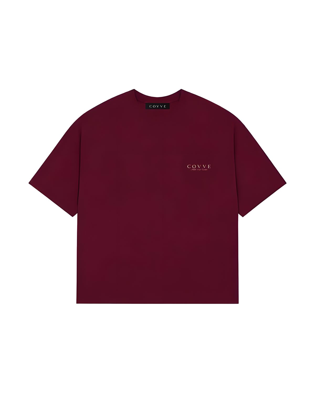 Covve Burgundy logo T-shirt, front view with the COVVE logo on a chest pocket