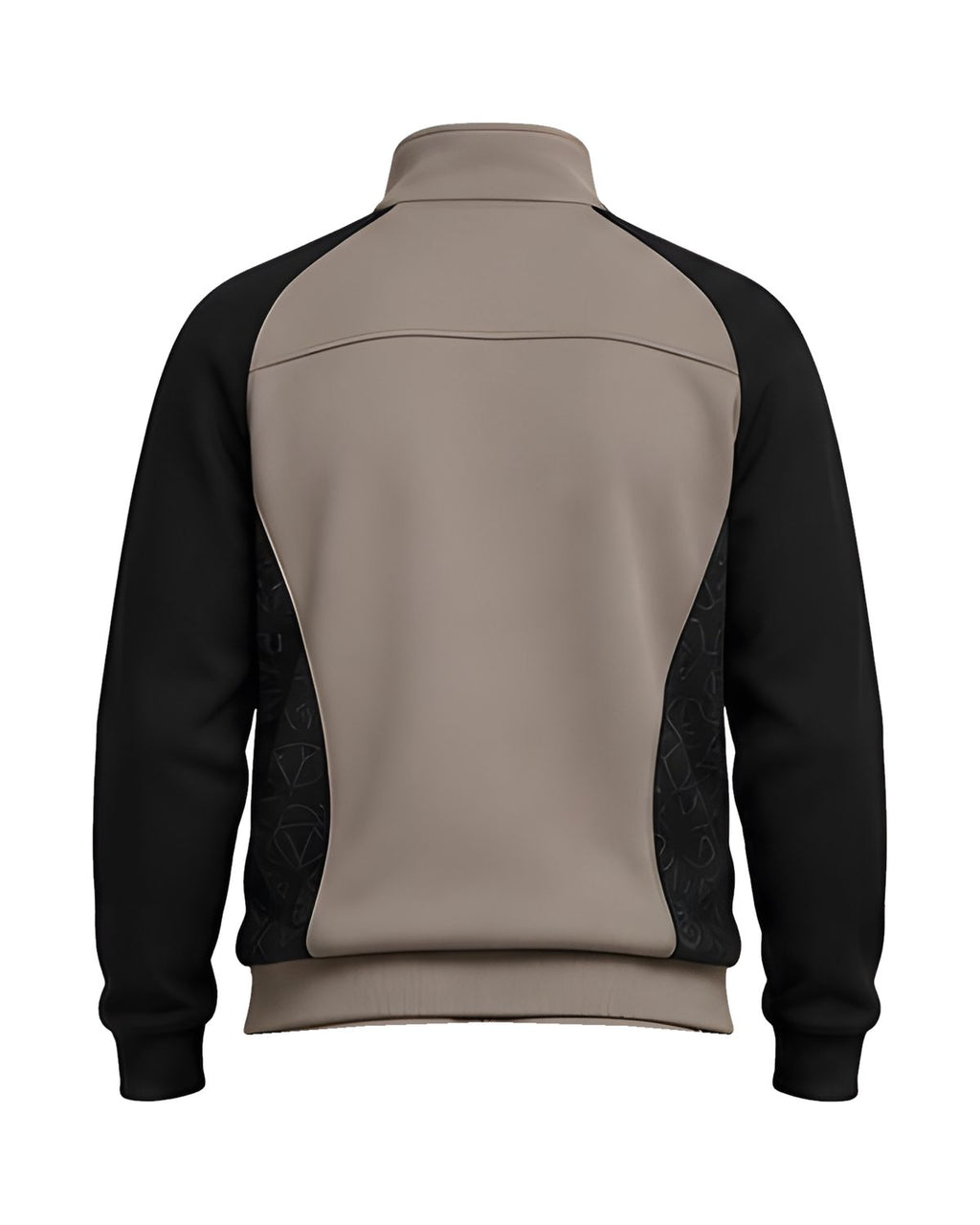 Taupe Stealth Monogram track jacket, back view with black sleeves and monogram side panels