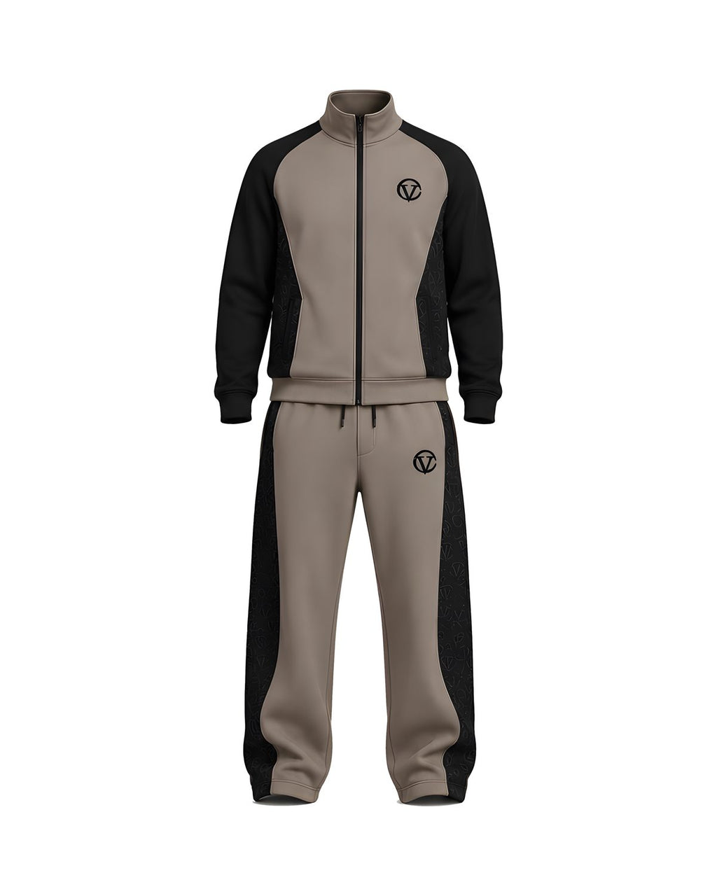 Taupe Stealth Monogram tracksuit, jacket and pants together, front view