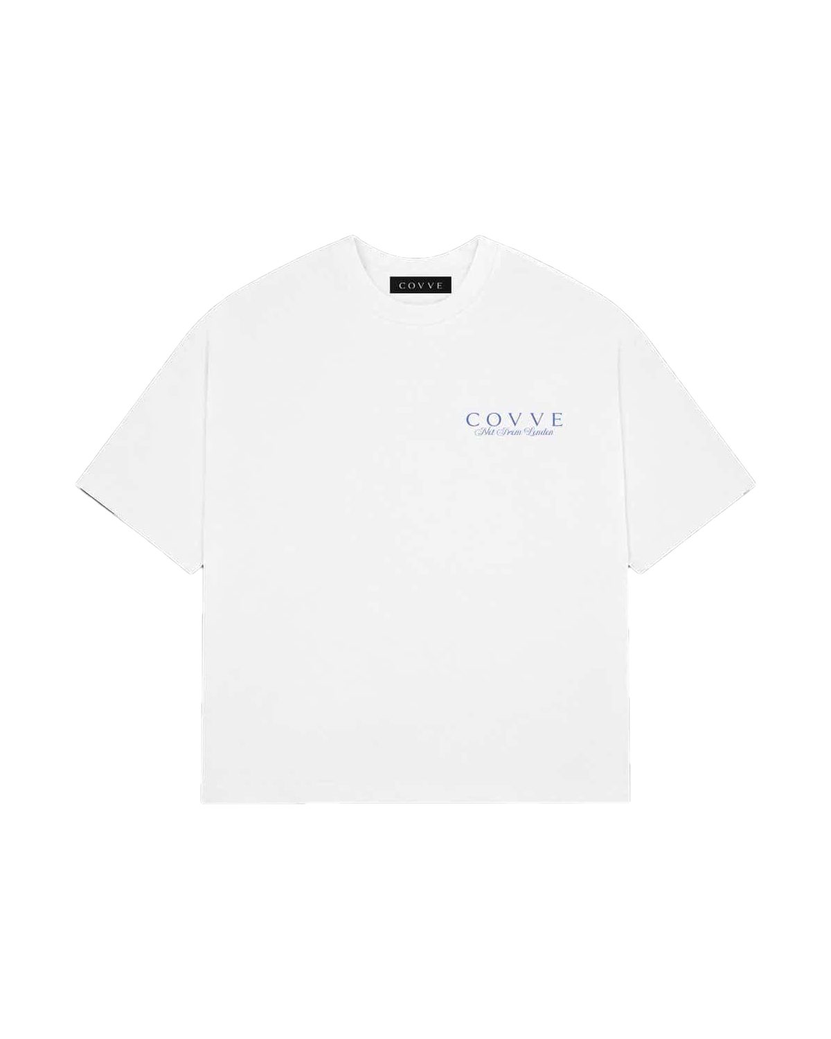 White North From London oversized T-shirt, front view with a small COVVE chest logo